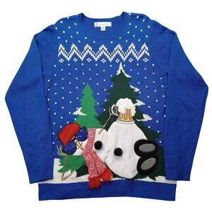 Jolly Sweaters Embroidered Snowman Sweater L Winter Royal Blue 73352